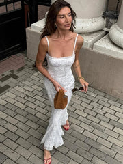 Off Shoulder Backless Sexy Dress Women Jacquard Patchwork Spaghetti Strap Ruffles Low-Neck Evening Prom Party Outfits voguable