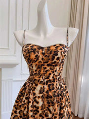 Leopard-print Design Women's Long Dresses Slash Collar High Waist Sleeveless Elegant Dress Female Autumn 2025 New voguable