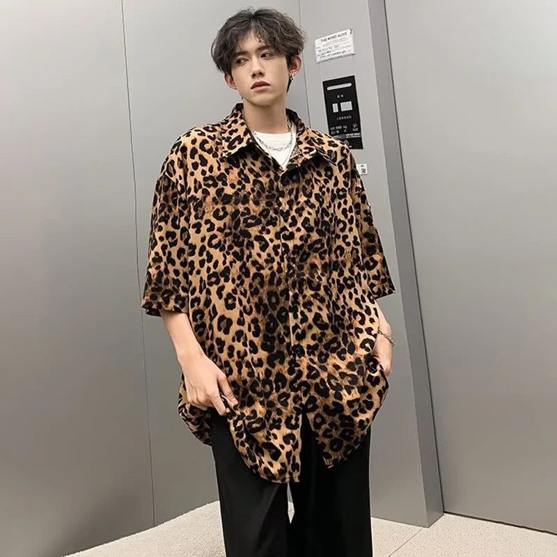 Voguable Leopard Print Design Fashion New Short Sleeved Shirts Personality Trendy Men's 2024 High Street Tops voguable