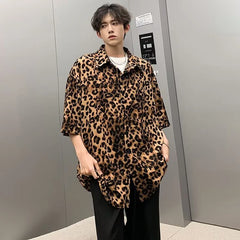 Voguable Leopard Print Design Fashion New Short Sleeved Shirts Personality Trendy Men's 2024 High Street Tops voguable