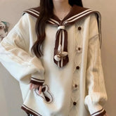 Voguable Sweet 3D Floral Knitted Sweaters Oversize Preppy Kawaii Loose Women Fall Pullovers Sailor Collar Patchwork Lazy Wind Cute Tops voguable