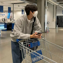 2024 Spring New Korean Fashion Stand Collar Sweatshirts for Men Loose Casual Solid Color Long Sleeve Pullover Hoodies for Men voguable