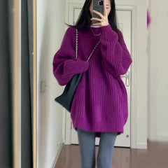Women's Cable Knit Sweater Pullover Long Sleeve Mock Neck Jumper Top Loose-fit Slouchy Cozy Knitwear Autumn Winter Casual Outfit voguable