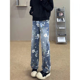 Flower Jeans Men Fashion Retro Printed Jeans Men Streetwear Hip-hop Loose Straight Jeans Men Baggy Vintage Denim Trousers voguable
