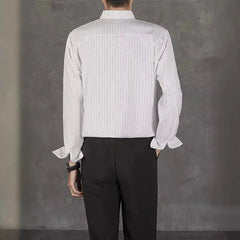 New Naples Business Men Shirts Light Luxury Textured Lapel Striped Long Sleeve Cardigan Leisure Premium Commuter Blouse S-4XL voguable