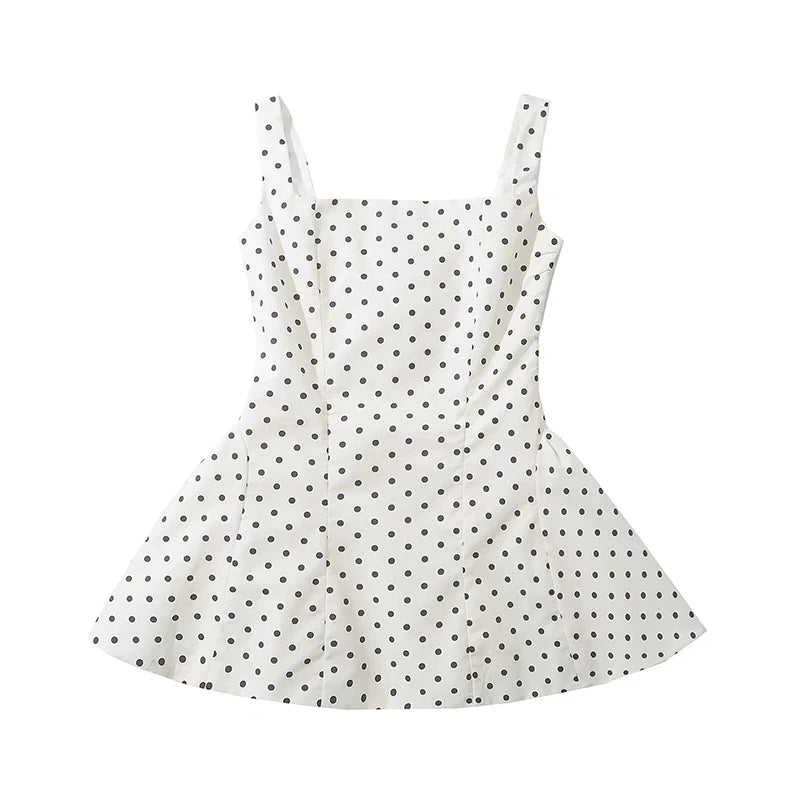 Hotsweet Women Vintage Polka Dot Slim Sling Dress Sexy Sleeveless Low Waist A-line Summer Mini Dresses Lace Up Robe