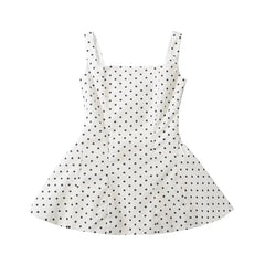 Hotsweet Women Vintage Polka Dot Slim Sling Dress Sexy Sleeveless Low Waist A-line Summer Mini Dresses Lace Up Robe