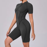 Voguable Summer Zipper Workout Jumpsuit Sports Overalls Women Running Fitness Short Sleeve Yoga Bodysuit voguable