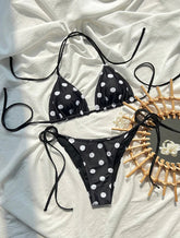 Voguable Sexy Lace Up Polka Dot Vacation Bikinis Women Split Swimsuit Beach Bikini New All Season Backless Bikinis 2 Piece Set voguable