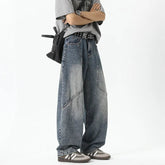 Mens Relaxed Fit Wide Leg Jeans Patchwork Design Floor Length Baggy Streetwear Casual Denim Pants 2025 Trendy Loose Trousers voguable