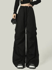 Black Y2K Streetwear Cargo Pant Women Vintage High Waist American Loose Trousers Hip Hop Retro Bf Wrinkles Paratrooper Pants New voguable