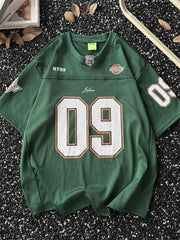 American Retro Jersey Short-sleeved T-shirt Men's Trendy Quick-drying Mesh Breathable Loose Casual V-neck Racing Suit Top Chic voguable