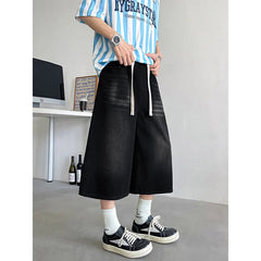 Loose Fit Cropped Jeans Elastic Drawstring Waist Stretch Denim Casual Wear Comfort Men Baggy Denin pants man Fashion Trendy voguable