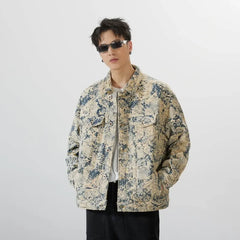 Autumn Men's Denim Coat Printed Hole New Vintage Denim Coats High Street Ruffian Handsome Versatile Fashion Coat Men Jacket voguable