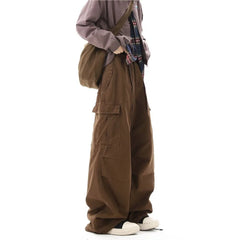 Multi-pockets Cargo Pants Men Women Hip-hop Wide-leg Mopping Trousers Vintage Loose Casual Spring Couple Unisex Drawstring Pants