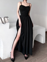 Black Pleated Ruched Long Dress mysite