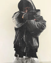 Vintage Washed Jacket Y2K Zipper Hoodie Mens Rock Hip Hop Retro Embroidery Oversized Hoodie Sweatshirt Zipper Jacket Coats