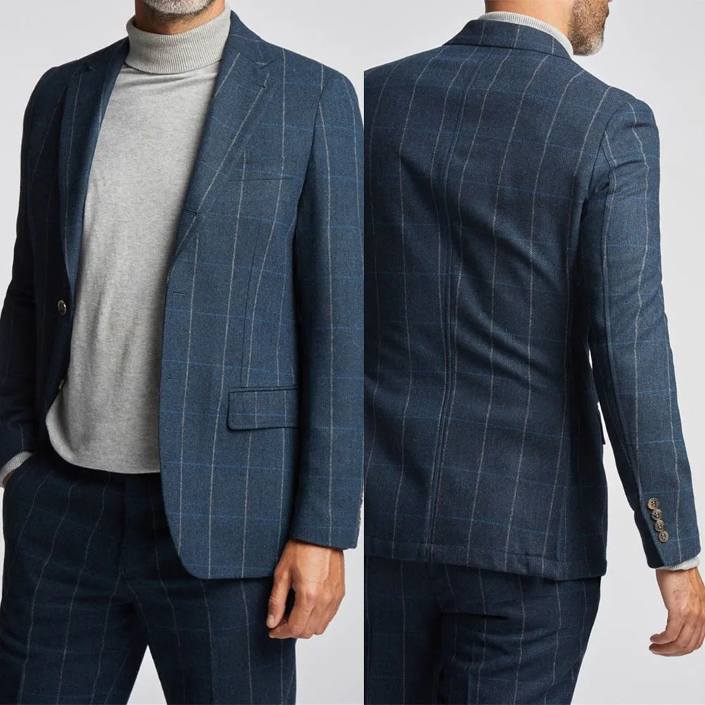 Voguable New Men's Suit Two Buttons 2 Pieces Blazer Pants Buckle Work Wool Wear Checkered Wedding Prom voguable