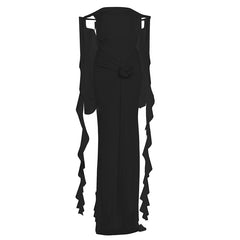 Voguable Wedding Long Dress Women 3d Flowers Slash Neck Backless Irregular Ruffled Tassels Dinner Party Elegant Chic Vestidos voguable