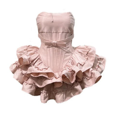 Fashion Solid Color Folds Dress Women's Strapless Fishbone Waist Retraction Dresses 2025 Summer New Tide voguable