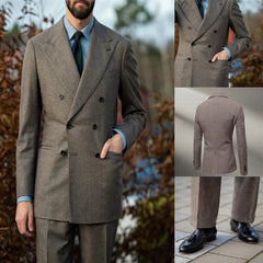Voguable Spring 2 Piece Woolen Blend Men's Suit Set Tailored Double Breasted Lapel Jacket Blazer Elastic Pants Wedding Part Prom Dinner voguable