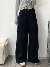 Black Patchwork Women Wide Leg Jeans Y2K Baggy Korean All Match Denim Pants High Waist Loose Pocket Casual Jeans Trousers voguable