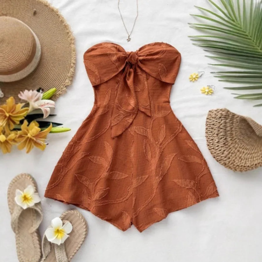 Voguable European and American stock quick-release vacation style summer seaside sling orange slim hot girl tube top dress voguable