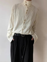 High-end Pleated Texture Shirt Men Draped Loose Casual Top French Retro Long-sleeved Shirt Unisex Vintage Elegant Button Blouse voguable