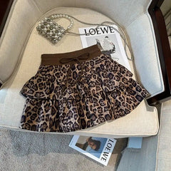 American Leopard Print Women Fluffy Skirts Y2K Summer High Waist Ruffles Mini Skirts Fashion Sweet Preppy All Match A Line Skirt voguable