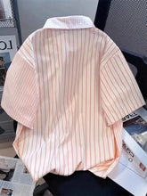Pink Striped Cute Shirt Women Loose Casual Sweet Preppy Style Blouse Japan Vintage Oversize Short Sleeve Summer New Tops voguable
