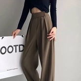 Brown Wide Leg Women's Classic Suit Pants Vintage Palazzo Office Elegant Casual Black Trousers Female High Waist Pants New voguable