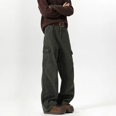 Mens Workwear Cargo Jeans Straight Loose Fit Patchwork Design Denim Pants Casual Outdoor Streetwear Tactical Utility Clothing voguable