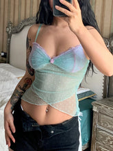 Voguable Polka Dots Lace Frill Mesh Camis Y2K Aesthetic V-neck Crop Top Women Summer Backless Sexy See Through Corset Tops voguable
