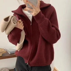 Rib Knit Zip Up Cardigan for Women Zipper Front Raglan Long Sleeve Sweater Jacket Coat Comfy Knitwear Fall Winter Vintage Outfit voguable