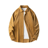 Trendy Yellow Long Sleeve Corduroy Shirt For Men Casual Loose-fit Shirt Spring Korean Style Fashion Daily Streetwear