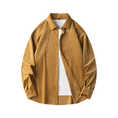 Trendy Yellow Long Sleeve Corduroy Shirt For Men Casual Loose-fit Shirt Spring Korean Style Fashion Daily Streetwear