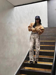 Baggy Wide Leg Jeans Women High Waisted Retro Leopard Print Straight Jeans High Street Streetwear Y2k Vintage Denim Trousers voguable