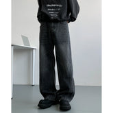 Winter Nostalgic Blue Jeans Men Chic Patchwork Loose Casual Denim Pants Wide Leg Male Straight Mopping Trouser Streetwear