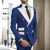 Voguable Men's Modern Slim Fit Double Breasted Tuxedo Suit with Peak Lapel for Wedding Business Evening Party voguable