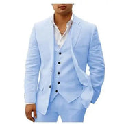 Voguable Light Blue/Beige Linen Notch Lapel Slim Fit Summer Men Suits 3 Piece Groom Tuxedos Blazer Pants Sets Wedding Prom Costume Homme voguable