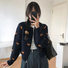 Harajuku Love Jacquard Sweaters Coats Elastic Korean Women Autumn Winter New Loose Knitted Panelled Zipper Cardigans Tops voguable
