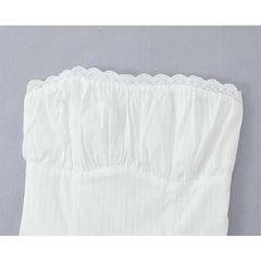 Hollow Out Embroidery White Strapless Dress For Women Sexy Low Waist Party Mini Summer Dresses Holiday Cotton Robe