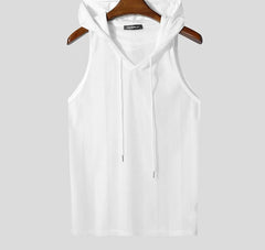 Men Tank Tops Striped Mesh See Through Sexy V Neck Sleeveless Male Vests Hooded Streetwear 2025 Fashion Men Clothing voguable