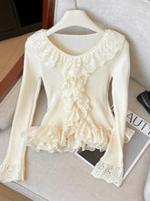 Autumn Winter Woman Vintage Ballet Core Pullovers Ruffle Sweater Old Money Sweater Long Sleeve Knitwears Elegant Mori Girl Kpop Pbong