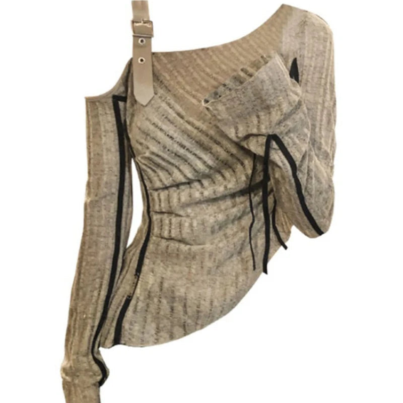 2000s Aesthetic Vintage T-shirts Women Sexy Y2k Punk Gyaru Long Sleeve Crop Streetwear Asymmetrical Top Slash Neck Tee voguable