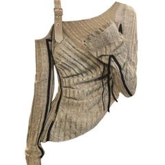 2000s Aesthetic Vintage T-shirts Women Sexy Y2k Punk Gyaru Long Sleeve Crop Streetwear Asymmetrical Top Slash Neck Tee voguable