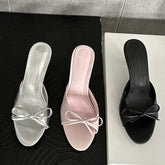 Summer Pink Butterfly-knot Woman Slippers Elegance Stripper Thin Low Heels Ladies Mules Slides Shoes voguable