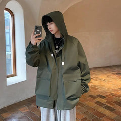 Outdoor jacket Streetwear Coffee Cargo Jacket Men Women Spring Harajuku Coat Korean Fashion Big Pocket Loose Casual 4Colors