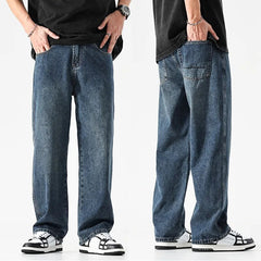 Wide Leg Jeans Men Baggy Pants Summer Straight Cut Loose Retro Blue Denim Pants Streetwear Fashion Pockets Vintage Man Clothes voguable