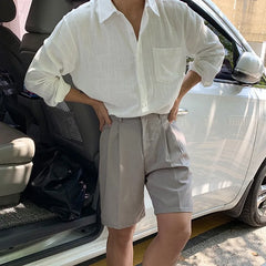 Men's Clothing Light Luxury Korean Popular Linen Shirts Streetwear Long Sleeve Solid Color Retro Leisure Thin Pocket Blouse voguable